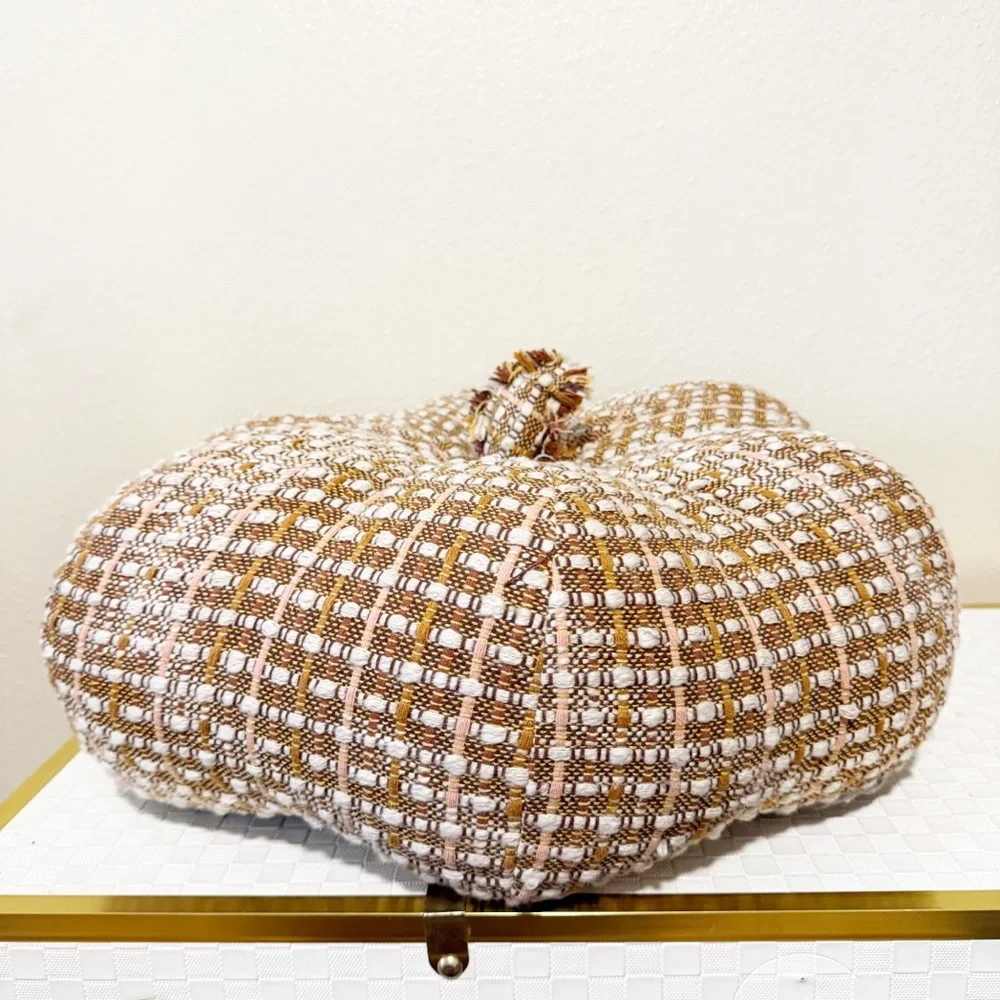 At Home Yarn Dyed Woven Pumpkin Shaped Boucle Tweed Throw Pillow NEW